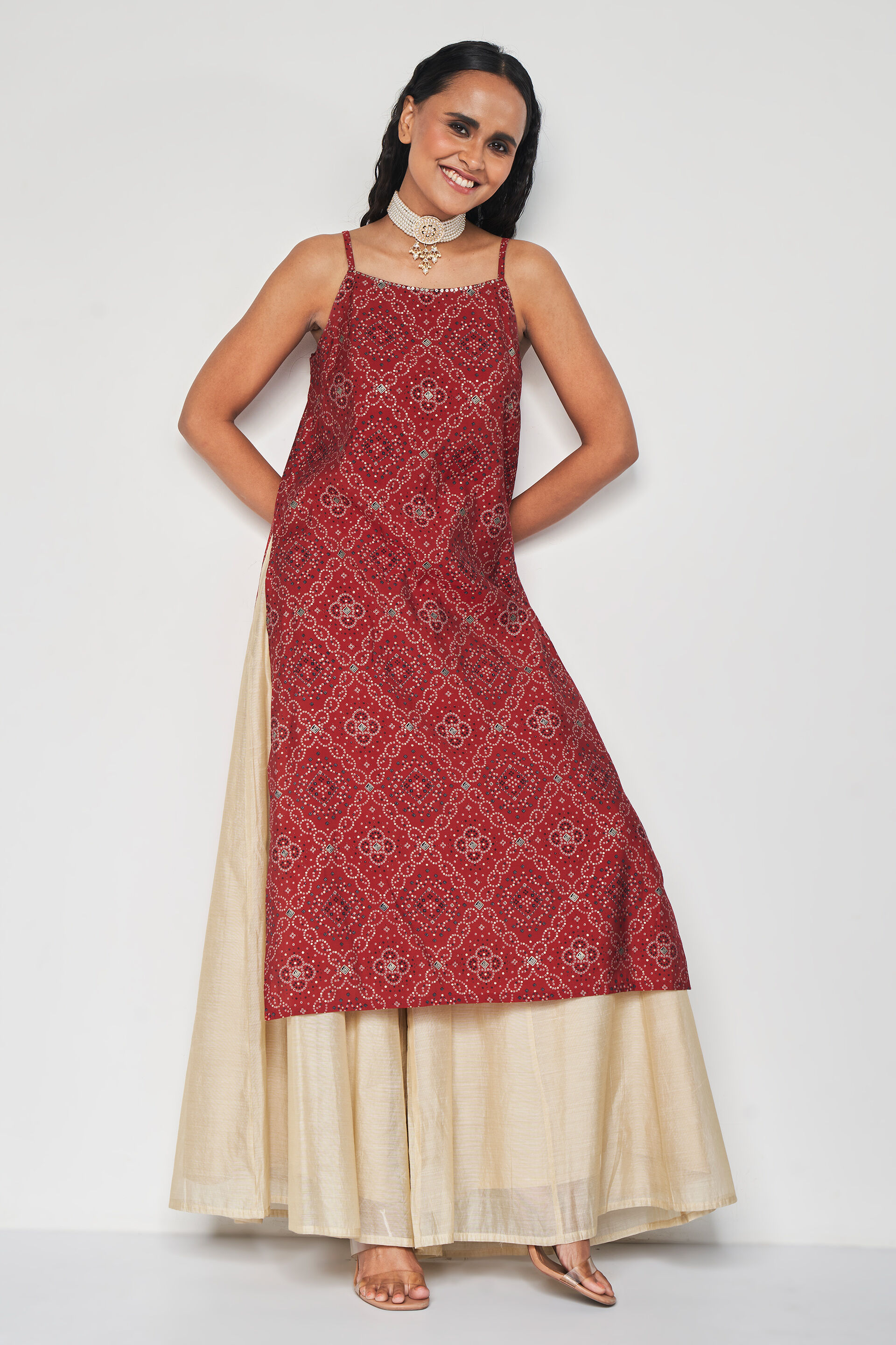 Reyna Printed Kurta, Red, image 4